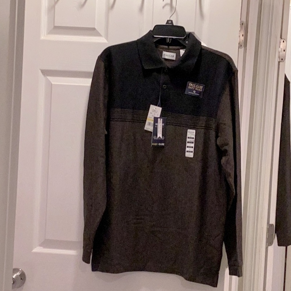 Black and Brown Mens Long Sleeve Polo Shirt